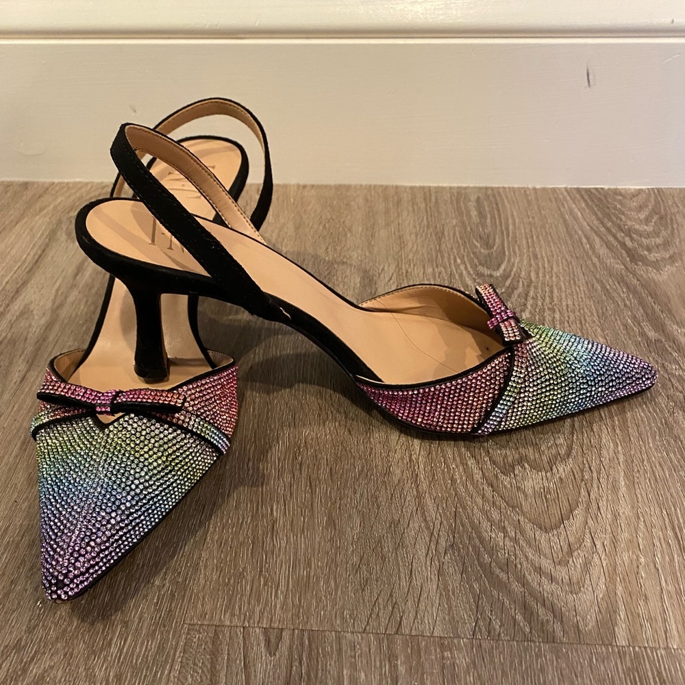 INC Rainbow Rhinestone Kitten Heel Slingback